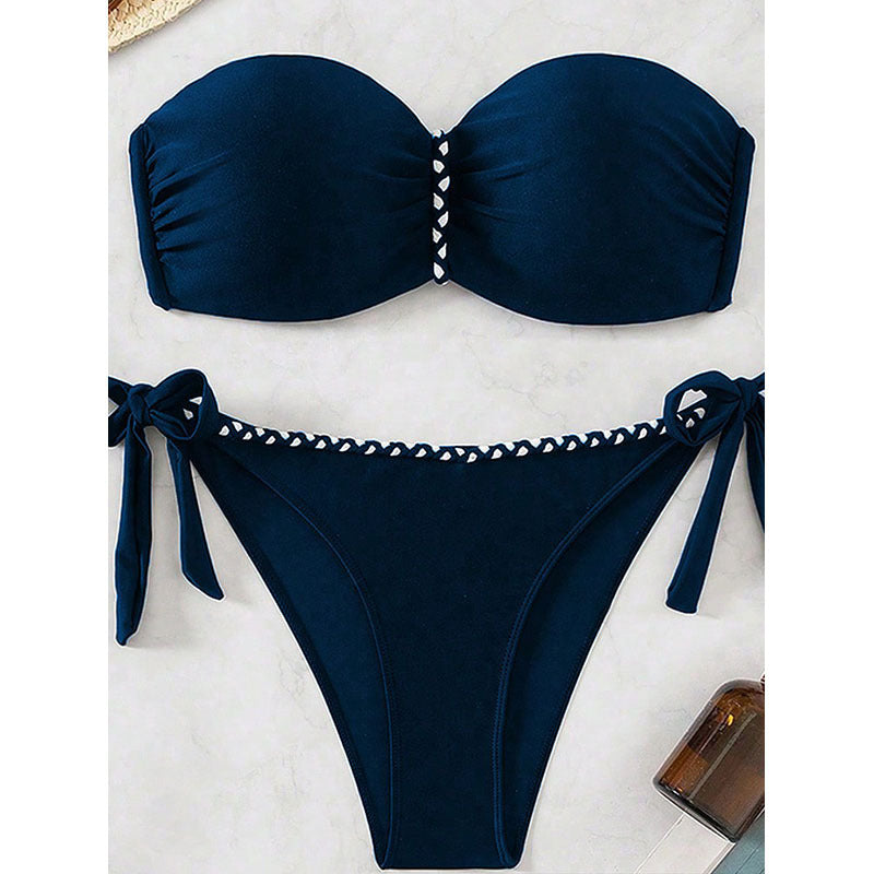 Colorful Strap Bikini Swimwear for Women, Pure Color Crop Top with Adjustable Straps, Beach Swim Suit,