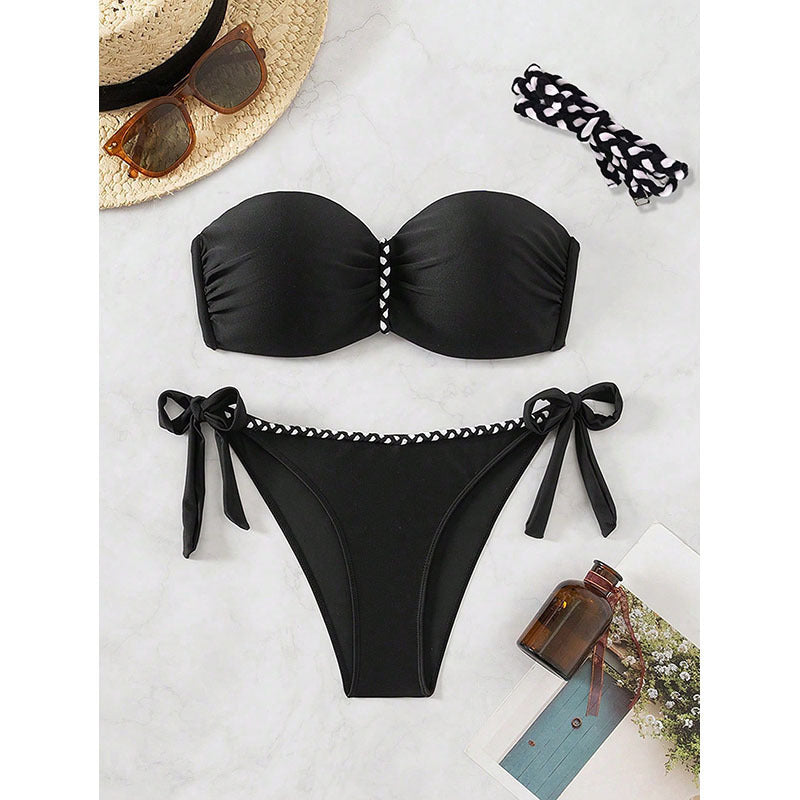 Colorful Strap Bikini Swimwear for Women, Pure Color Crop Top with Adjustable Straps, Beach Swim Suit,