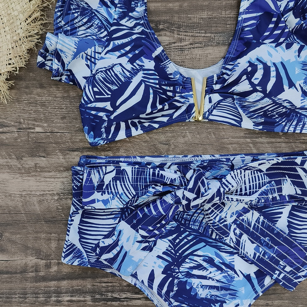 The Sapphire Palm Ruffled Bikini & Sarong Set