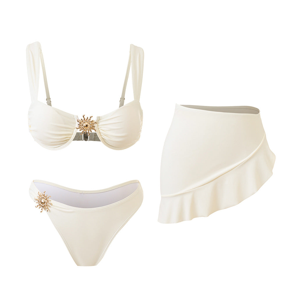Gather women in bikini split swimsuits
