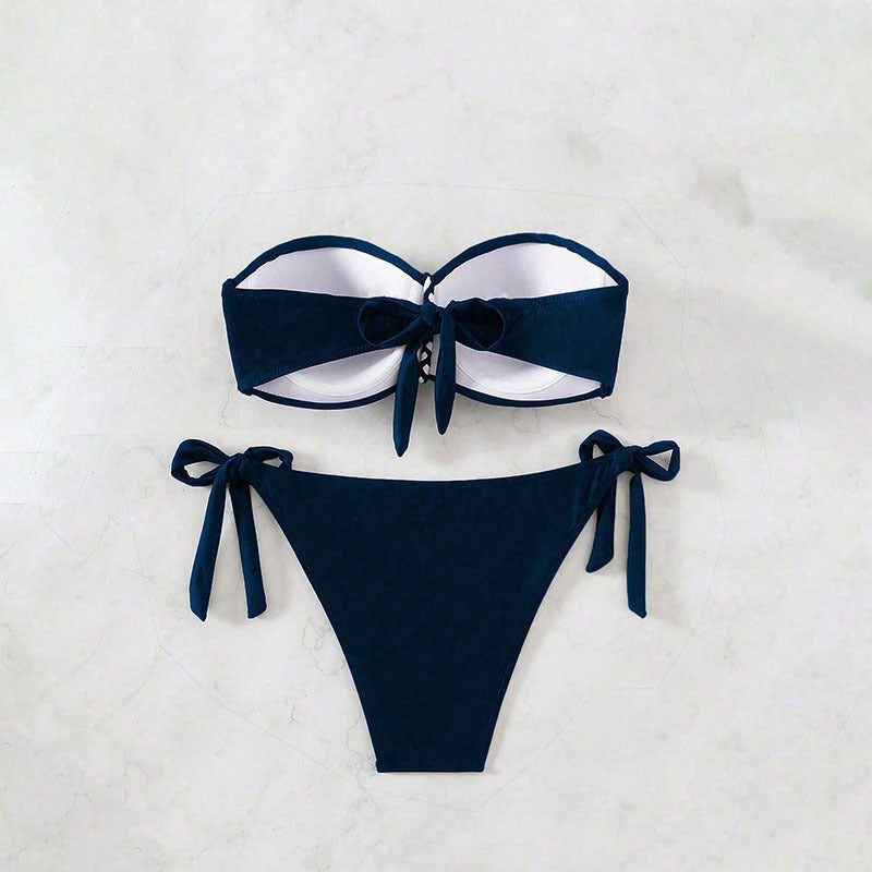 Colorful Strap Bikini Swimwear for Women, Pure Color Crop Top with Adjustable Straps, Beach Swim Suit,