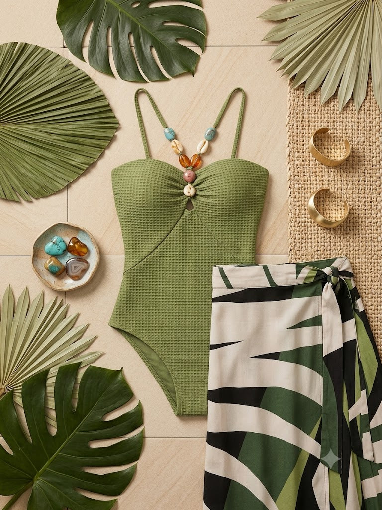 The Barbados Leaf-Print Swimsuit & Sarong Set